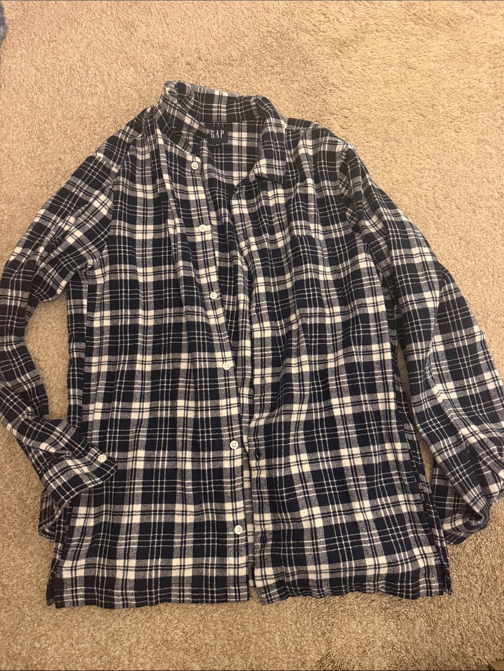 GAP Men's Navy & White Plaid Button-Down Shirt